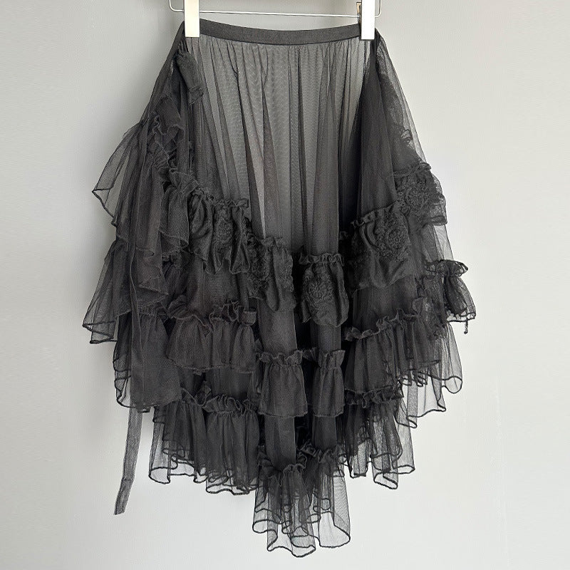 Bernice - Double Layer Skirt with Mesh Lace Ruffles