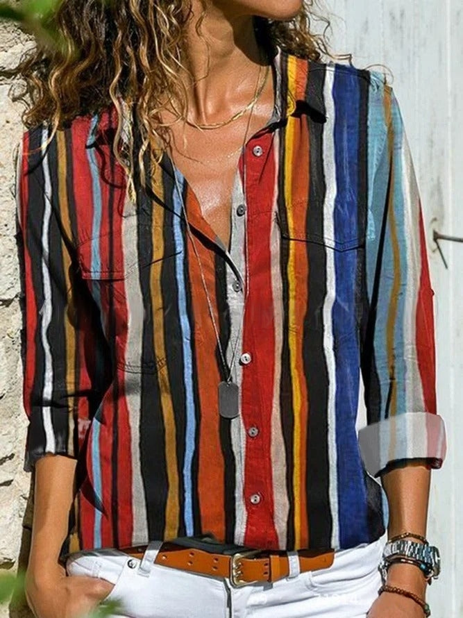 Laura | - Women's colorful print blouse with button closure