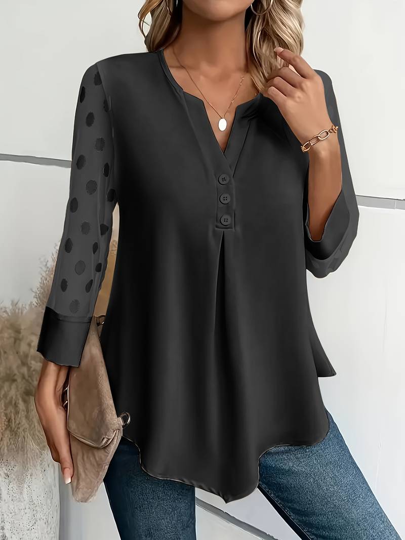 Samantha – Elegant long-sleeve top with pleated neckline
