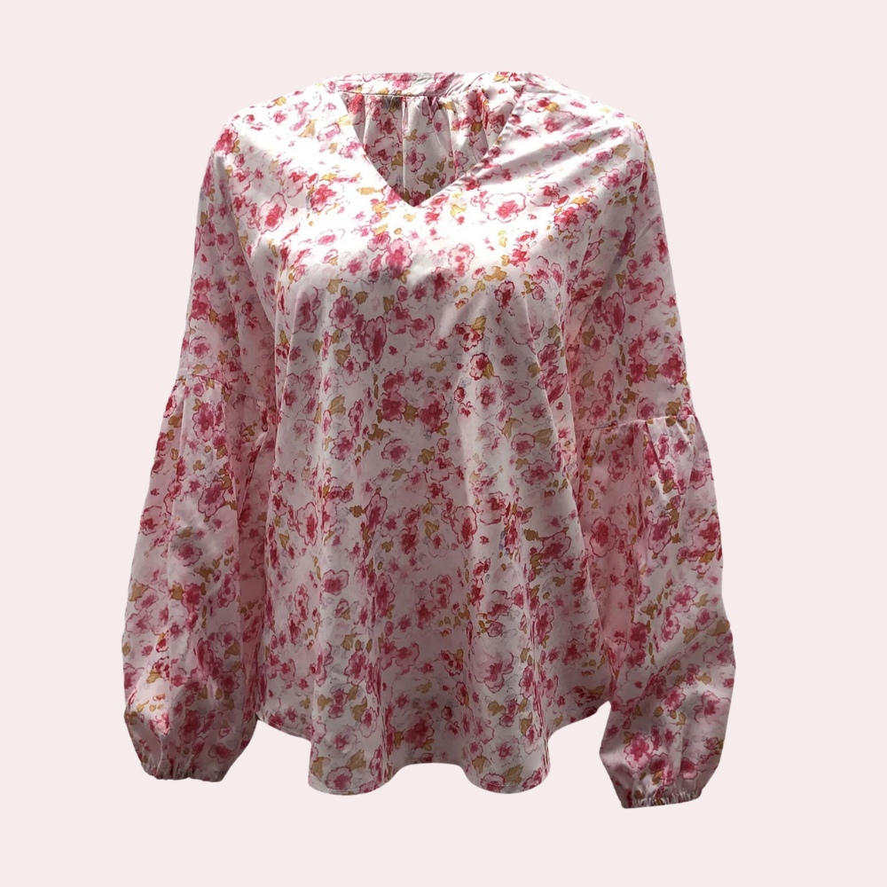 Nirmani | V-Neck Chiffon Blouse With Lantern Sleeves - Stylish & Lightweight