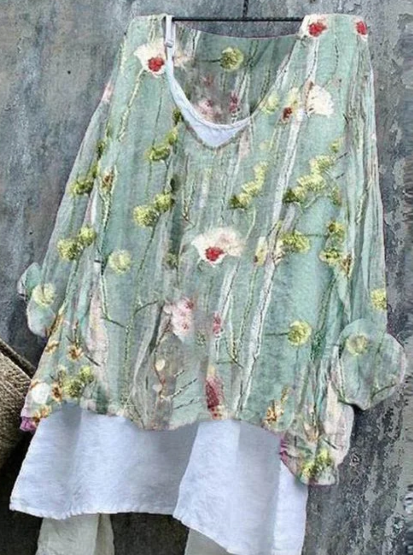 LOTTE - Floral Long-Sleeve Blouse with V-Neck