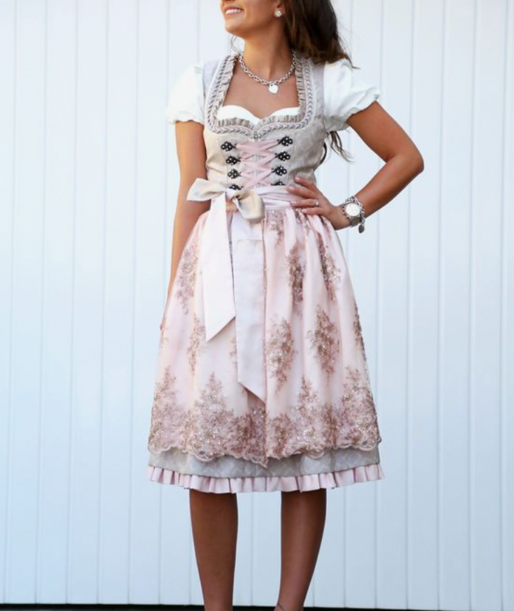 Women's Dirndl Dress: Traditional Trousers Dress with Apron and Elegant Lacing