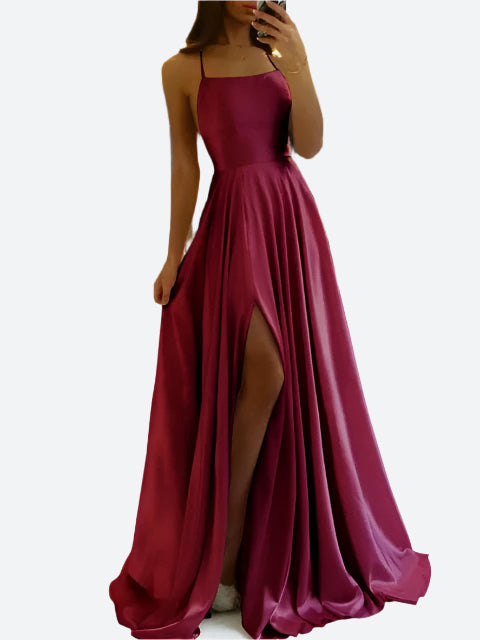 Women's Elegant Backless Maxidress – Flowing Evening Dress with Lacing Details