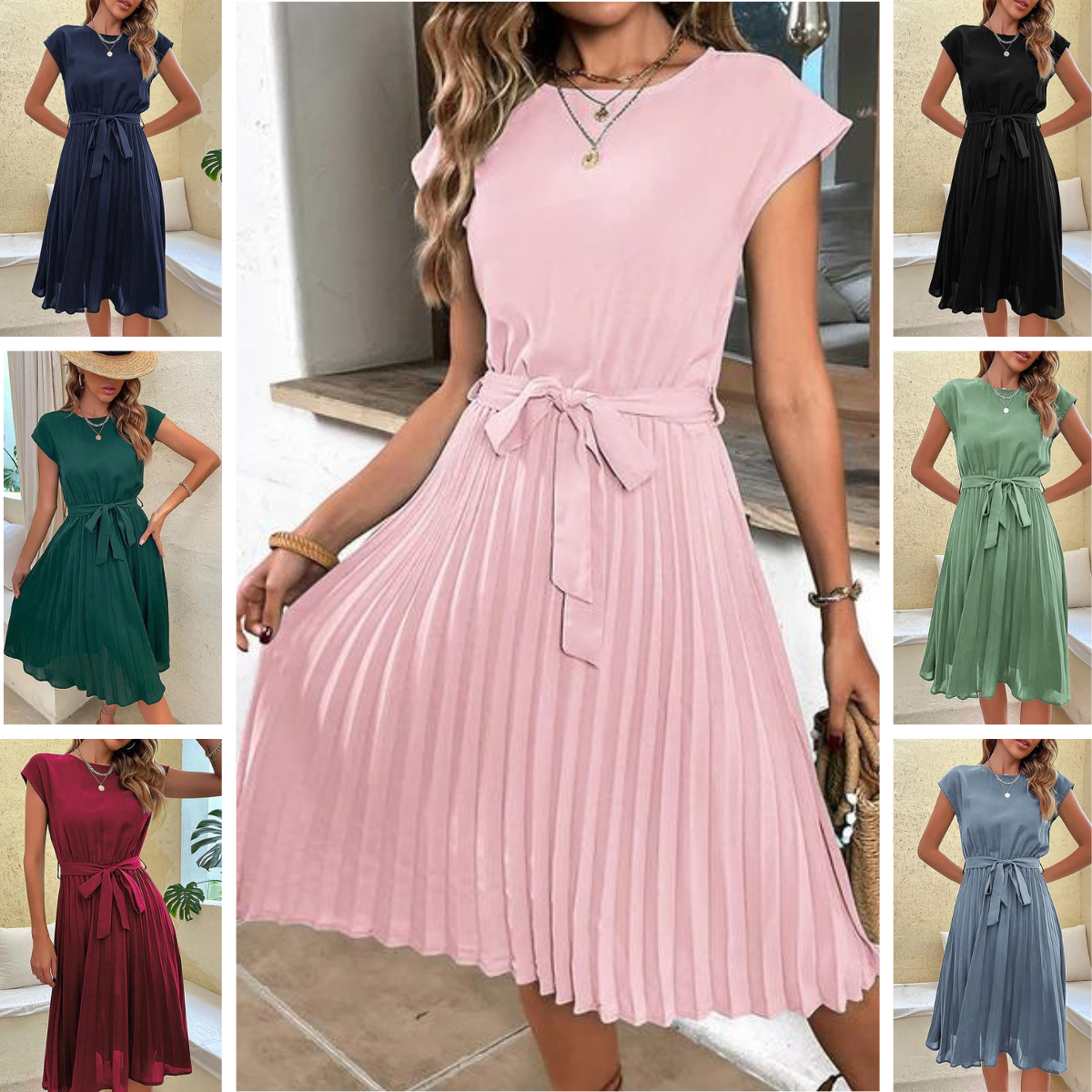 Claire - Short-sleeved pleated casual mini dress for Summer 2023