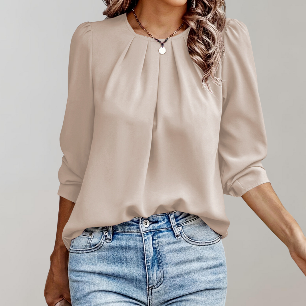 Udari | Women's Pleated Puff Sleeve Blouse - Chic & Comfortable Top