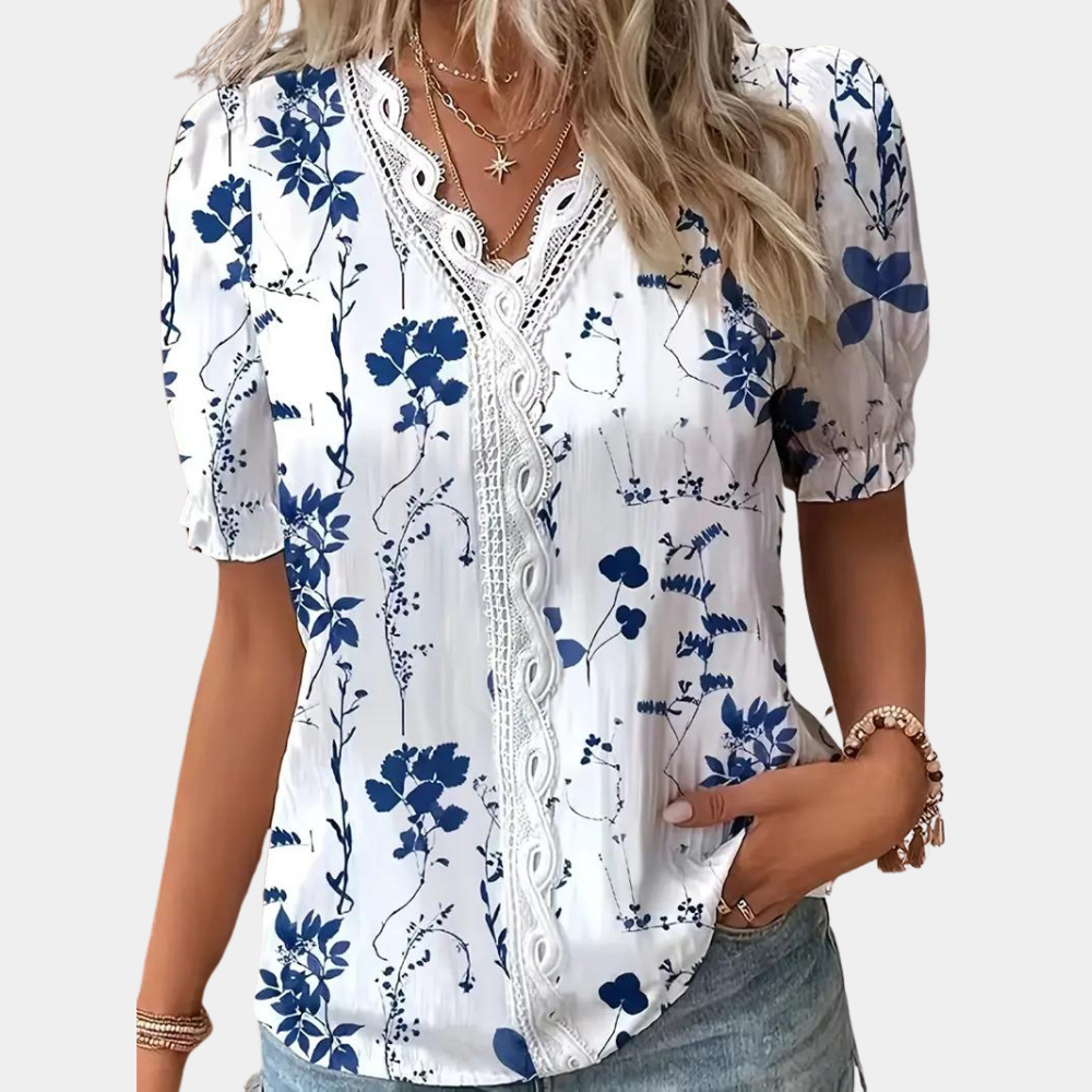 Clara | Women's lace trim - V-neck blouse