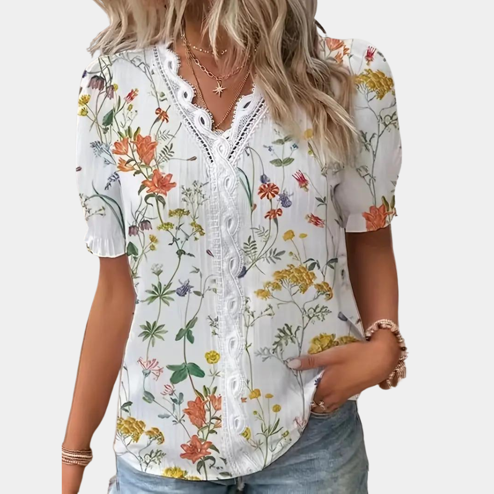 Clara | Women's lace trim - V-neck blouse