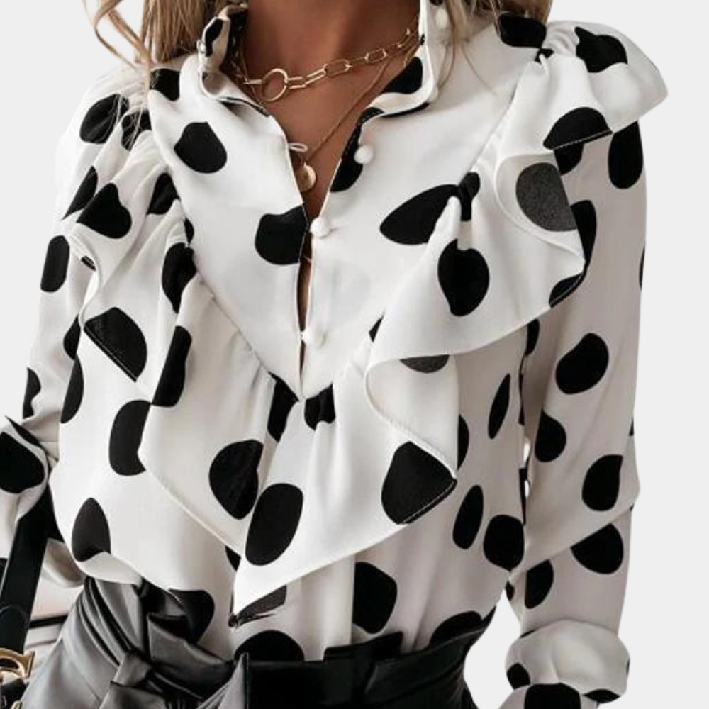 Spotted Ruffled Blouse with Flowing Fit – Tabea