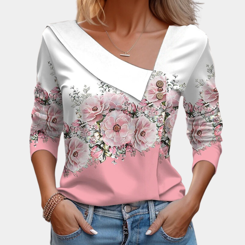 Gaia | Women's floral print - long sleeve blouse
