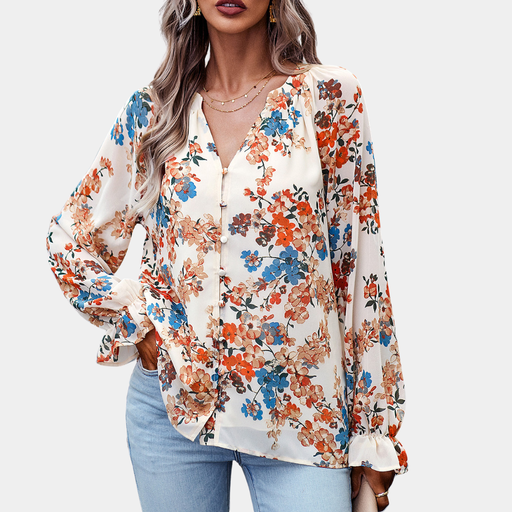 Dragana | Floral Blouse - V-Neck Design for Women