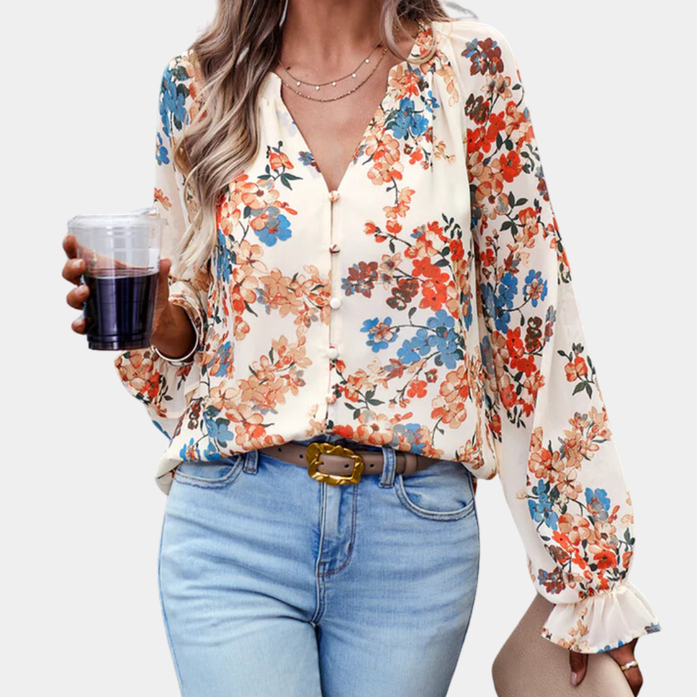 Dragana | Floral Blouse - V-Neck Design for Women