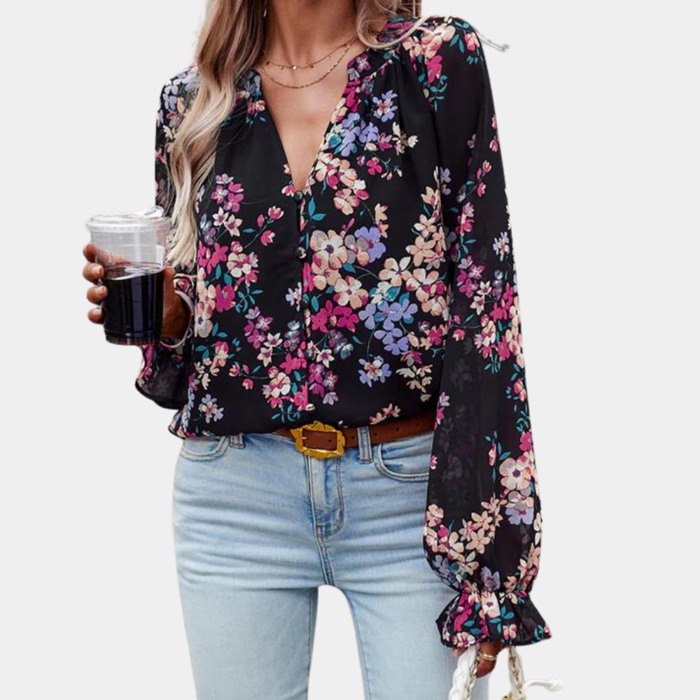 Dragana | Floral Blouse - V-Neck Design for Women