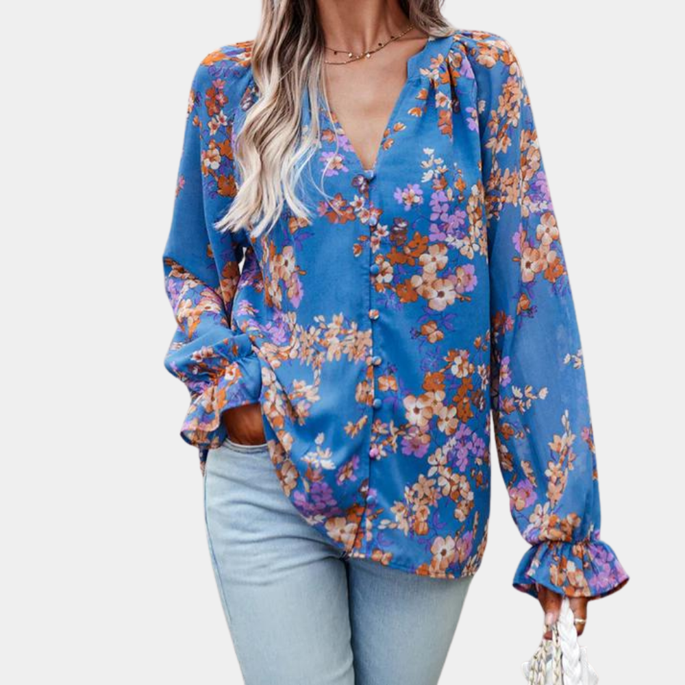 Dragana | Floral Blouse - V-Neck Design for Women