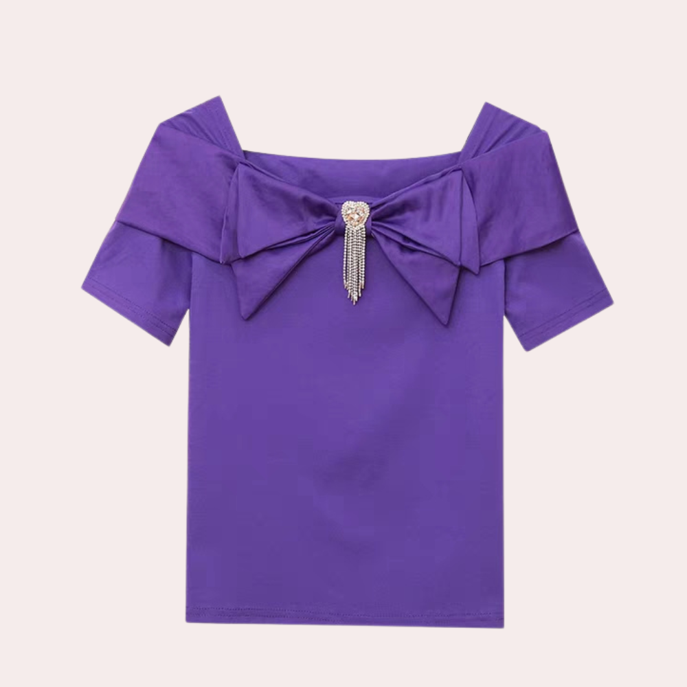 Nisansala | Slim Fit T-Shirt With Square Collar and Bow - Stylish & Trendy