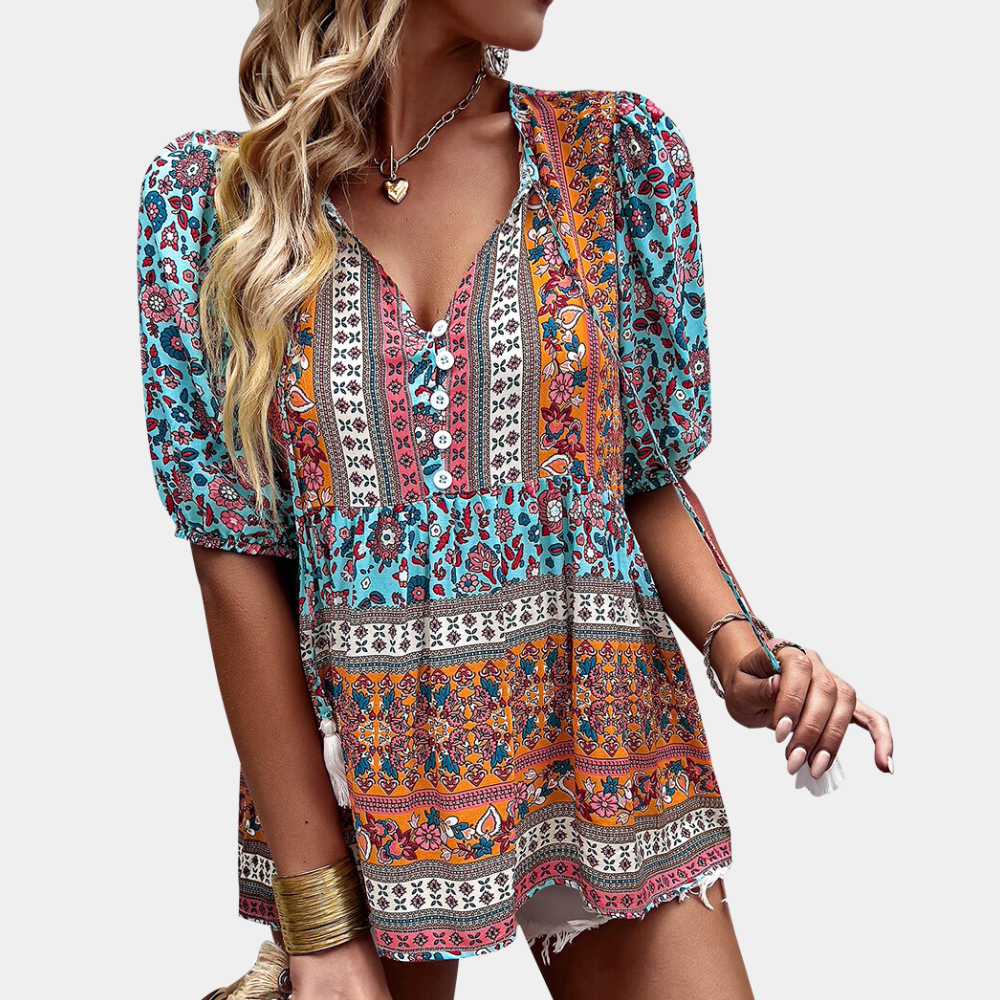 Lia | Women's ethnic floral - patchwork blouse