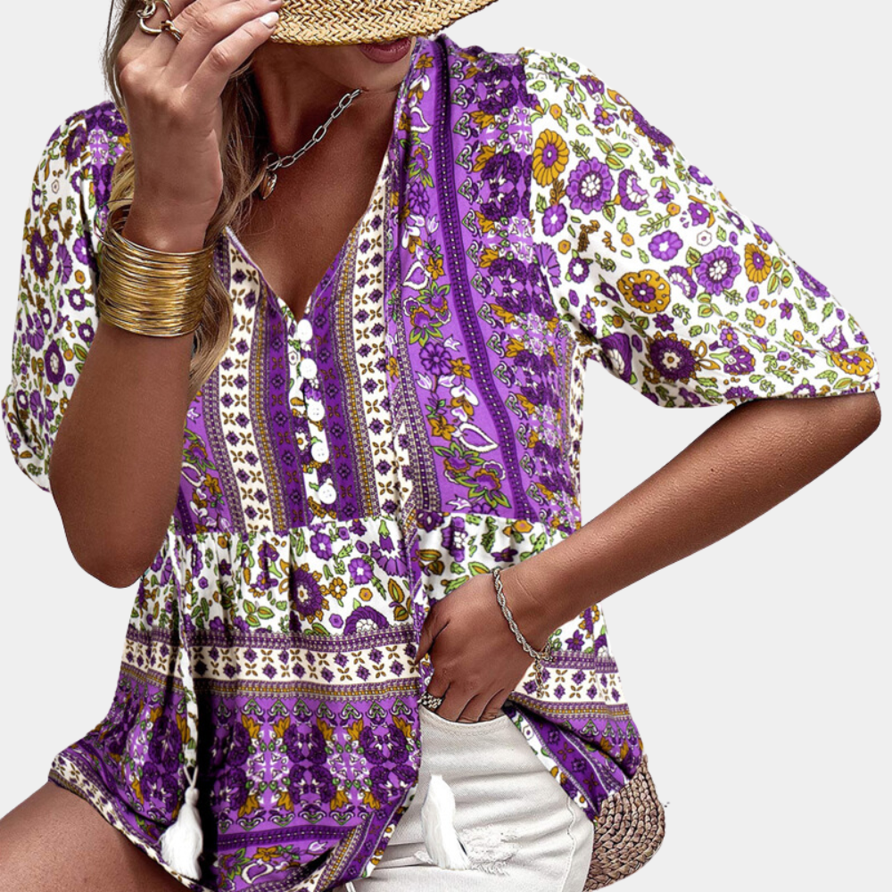 Lia | Women's ethnic floral - patchwork blouse