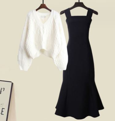 Stacey - Two-piece set of high quality cross-knit sweater and fishtail dress