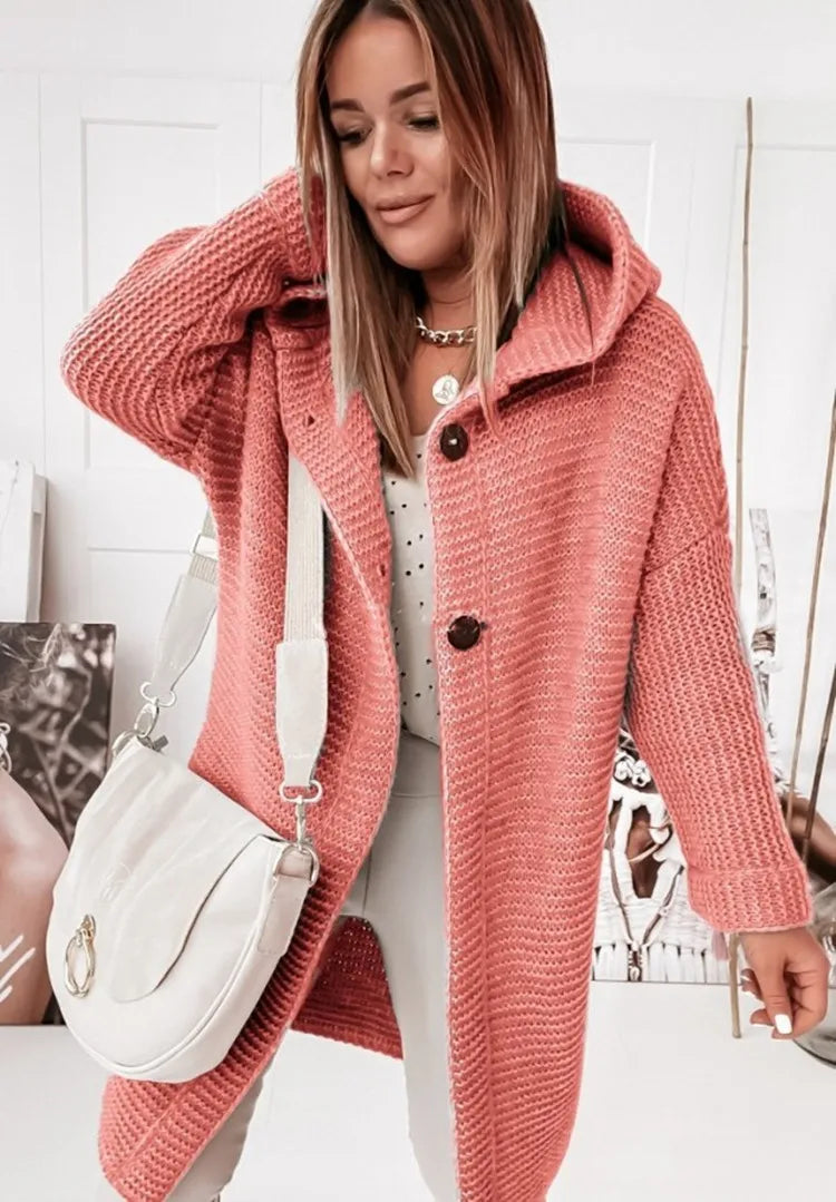 Amelia - Knitted Hooded Cardigan with Buttons