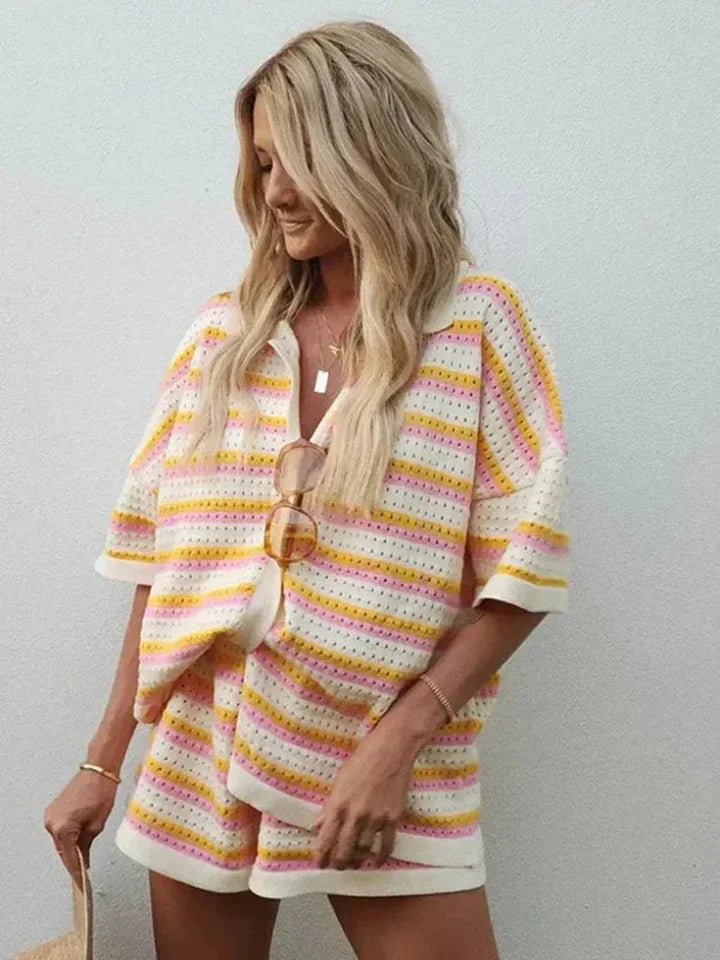 Doris - 2 Piece Knitted Set with Contrasting Stripes for Women