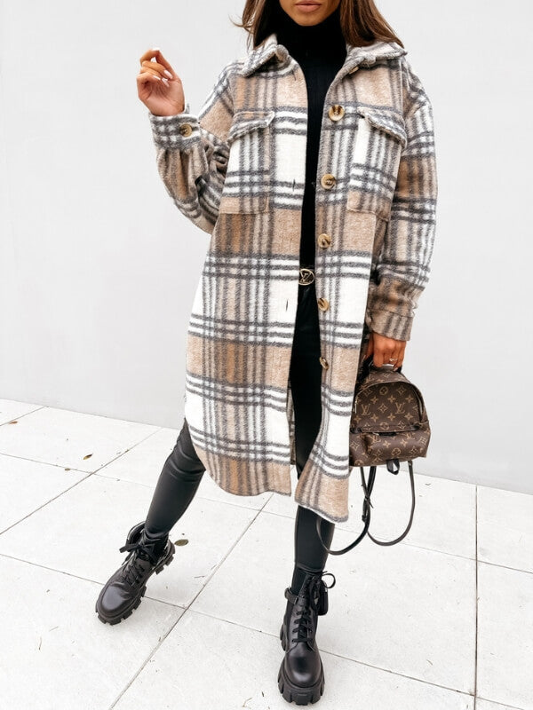Ella - Long checked ladies coat