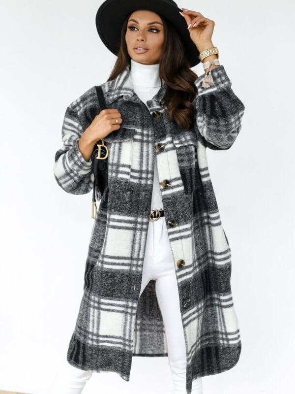 Ella - Long checked ladies coat