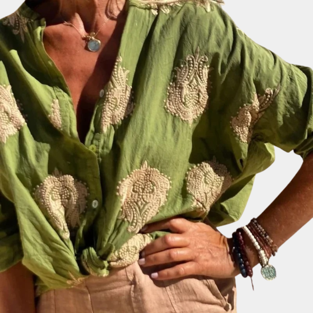 Prabha | Women's Loose V-Neck Blouse - Casual & Elegant Top