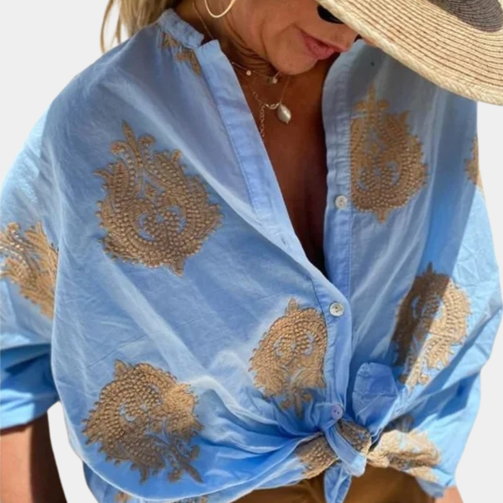 Prabha | Women's Loose V-Neck Blouse - Casual & Elegant Top
