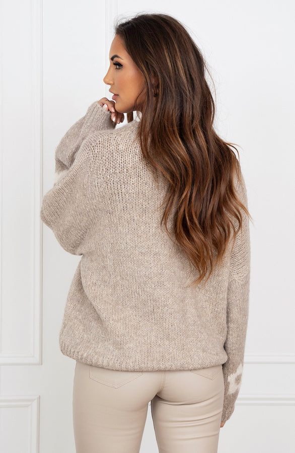 Sweater - Adalee - Floral Design - Black/Beige - Suitable for Multiple Seasons