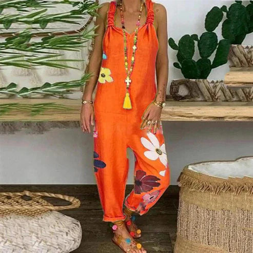 Carissa - Backless jumpsuit with floral print