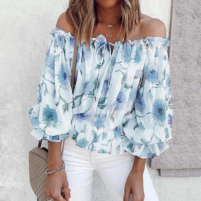 Floral Women's Chiffon Blouse with Ruffle Sleeves – Elvira