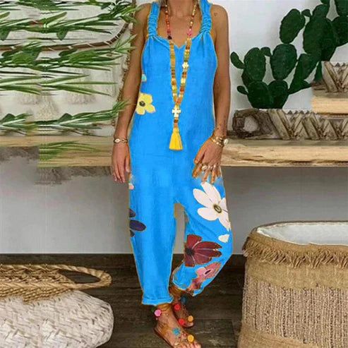 Carissa - Backless jumpsuit with floral print