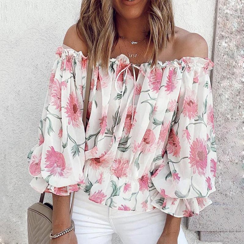 Floral Women's Chiffon Blouse with Ruffle Sleeves – Elvira