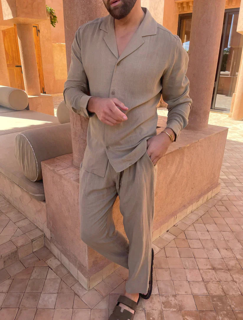 Miguel - olive green linen set (shirt + pants)