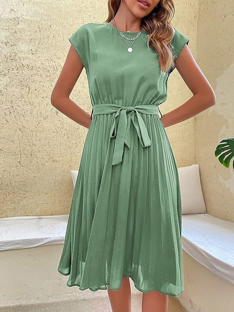 Claire - Short-sleeved pleated casual mini dress for Summer 2023