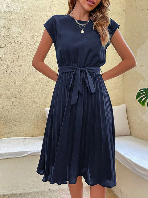 Claire - Short-sleeved pleated casual mini dress for Summer 2023