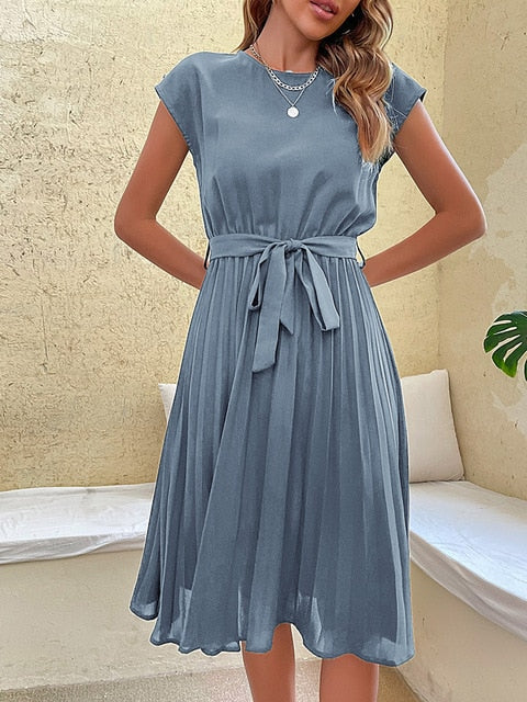Claire - Short-sleeved pleated casual mini dress for Summer 2023