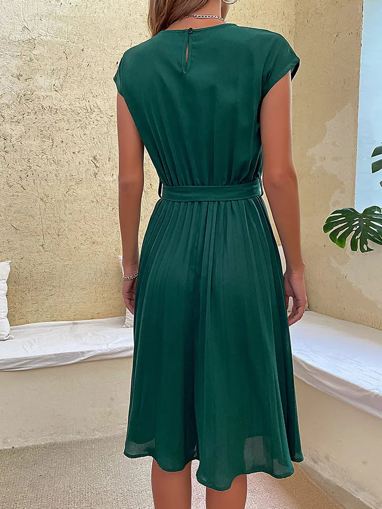 Claire - Short-sleeved pleated casual mini dress for Summer 2023