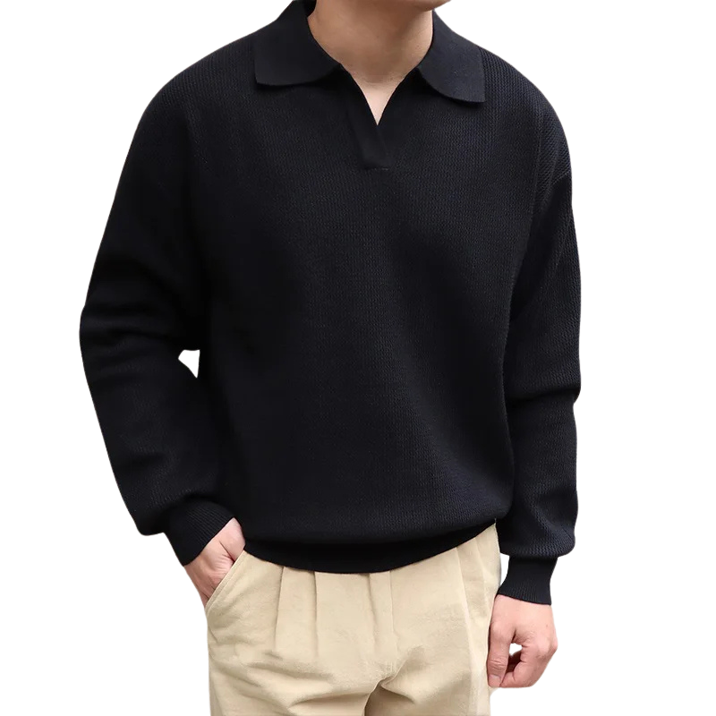 GentleKnit - Men's Long-Sleeve Polo Sweatshirt