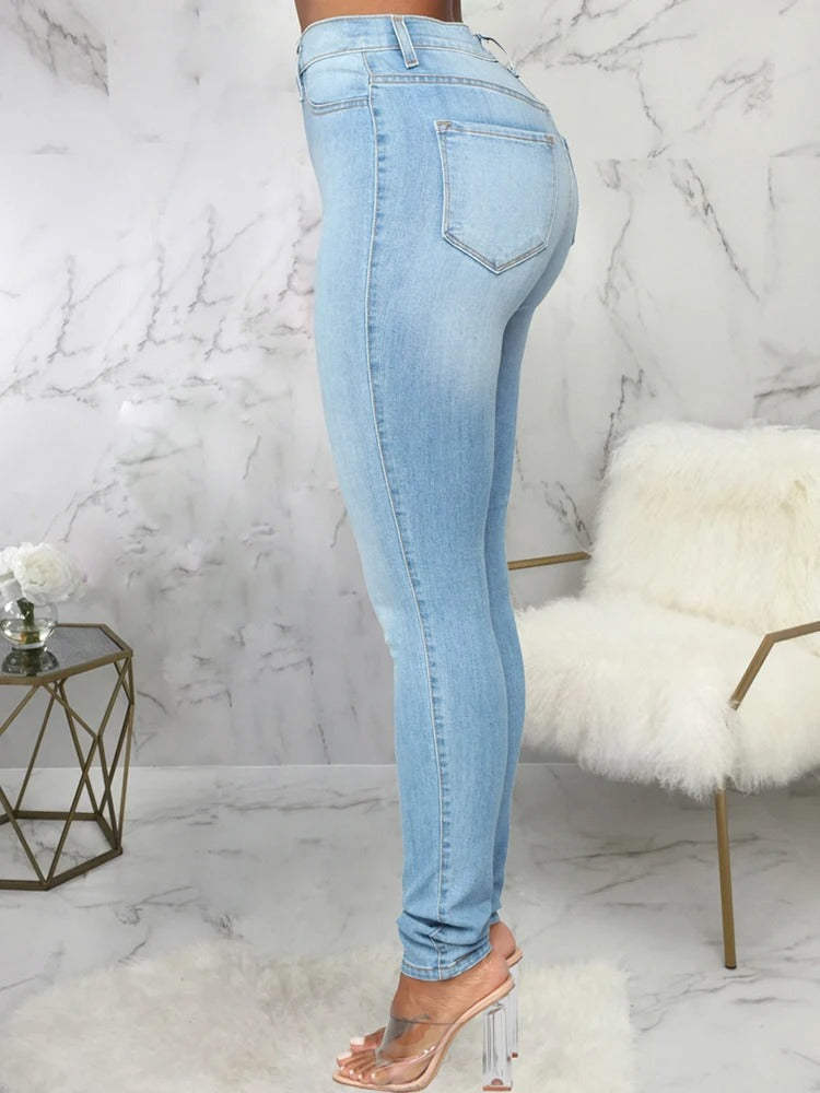 Adeline - Casual high waist elastic jeans