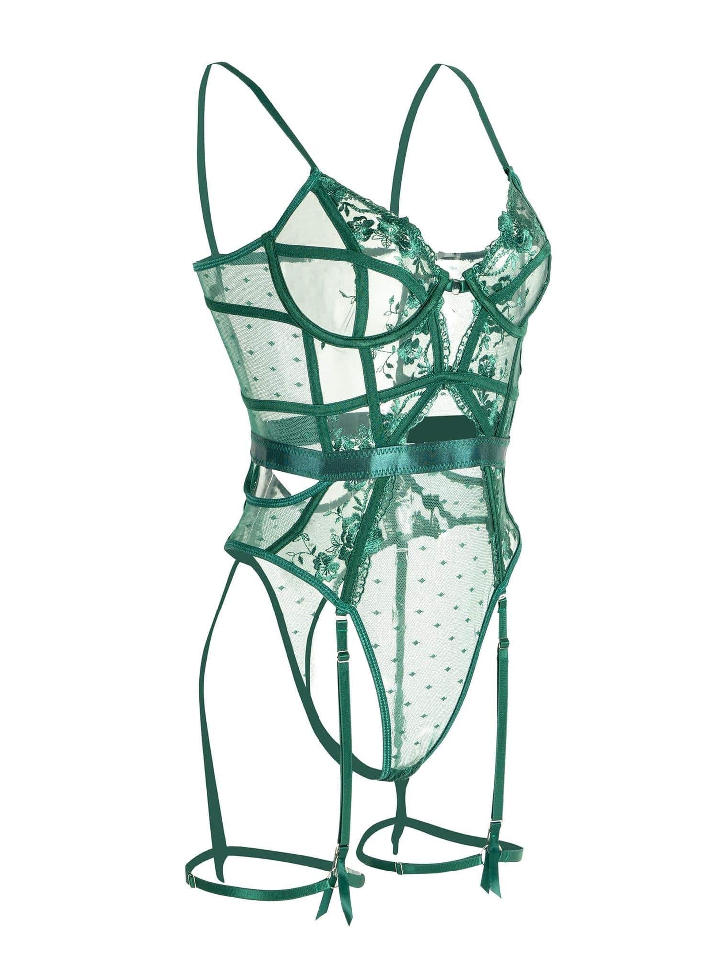 Women's Green Lace Bodysuit with Underwire
