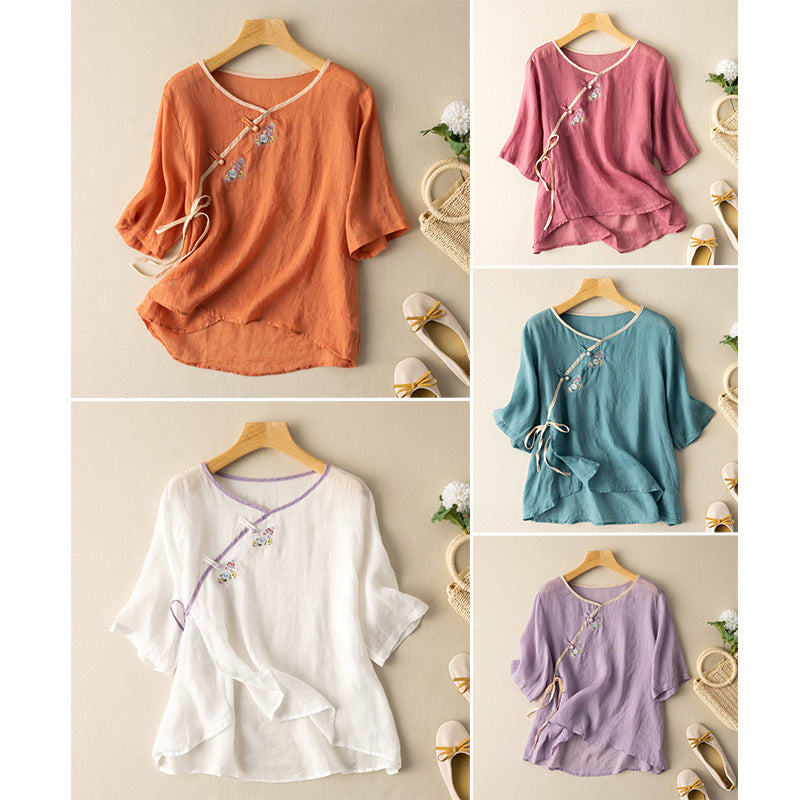 Sudeepa | Embroidered Short Sleeve Loose Blouse
