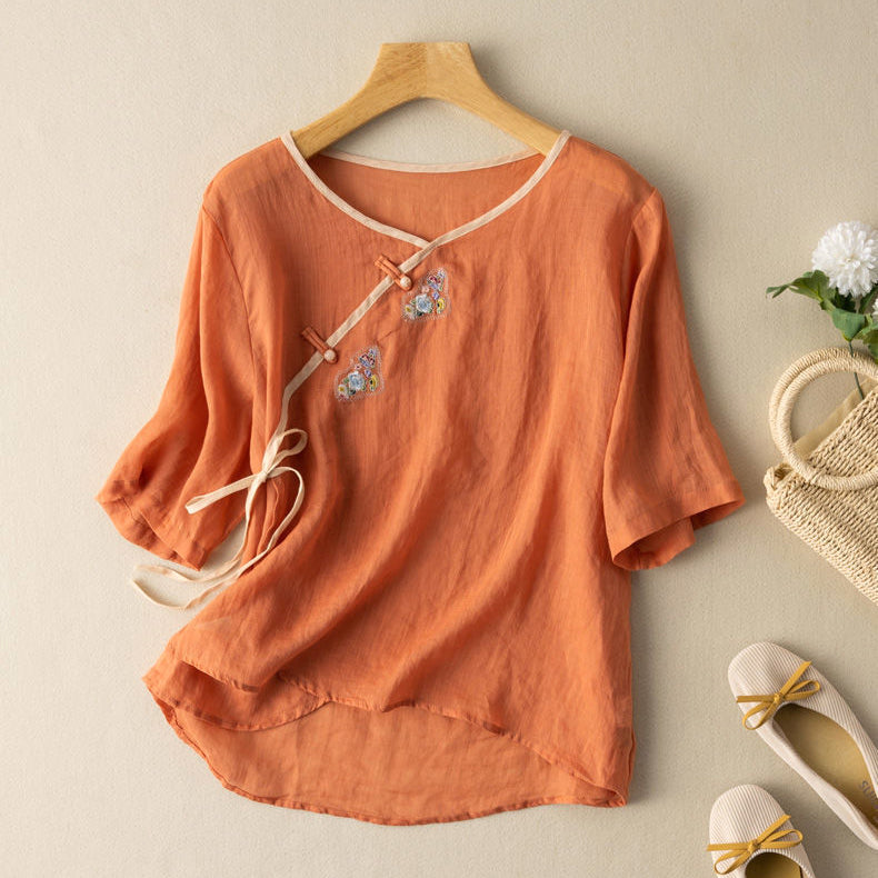 Sudeepa | Embroidered Short Sleeve Loose Blouse