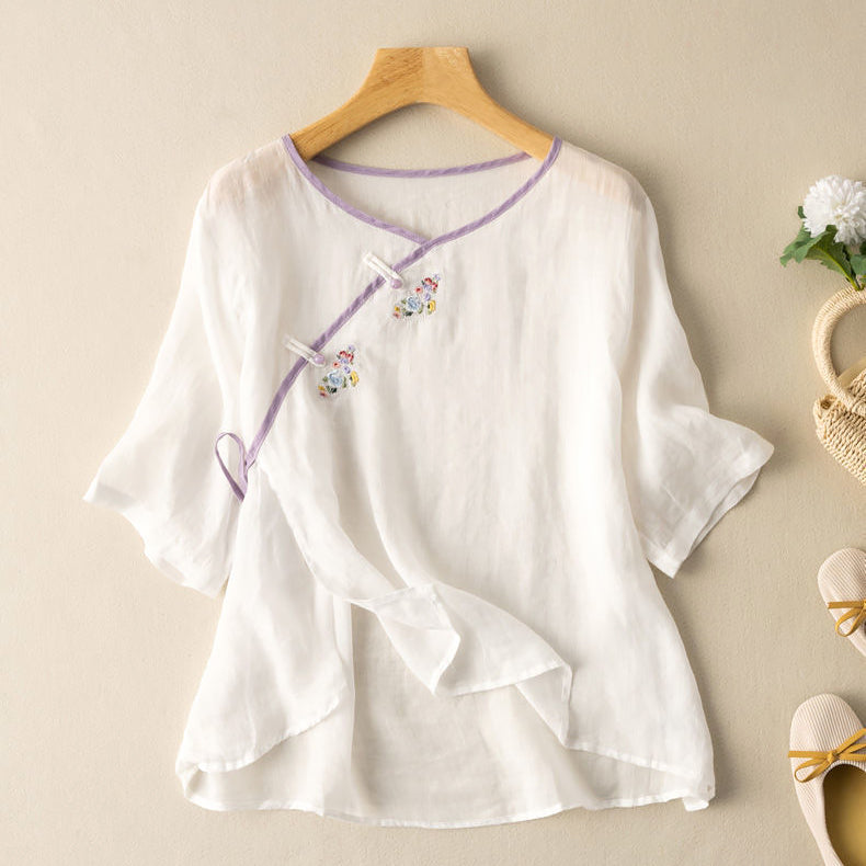 Sudeepa | Embroidered Short Sleeve Loose Blouse