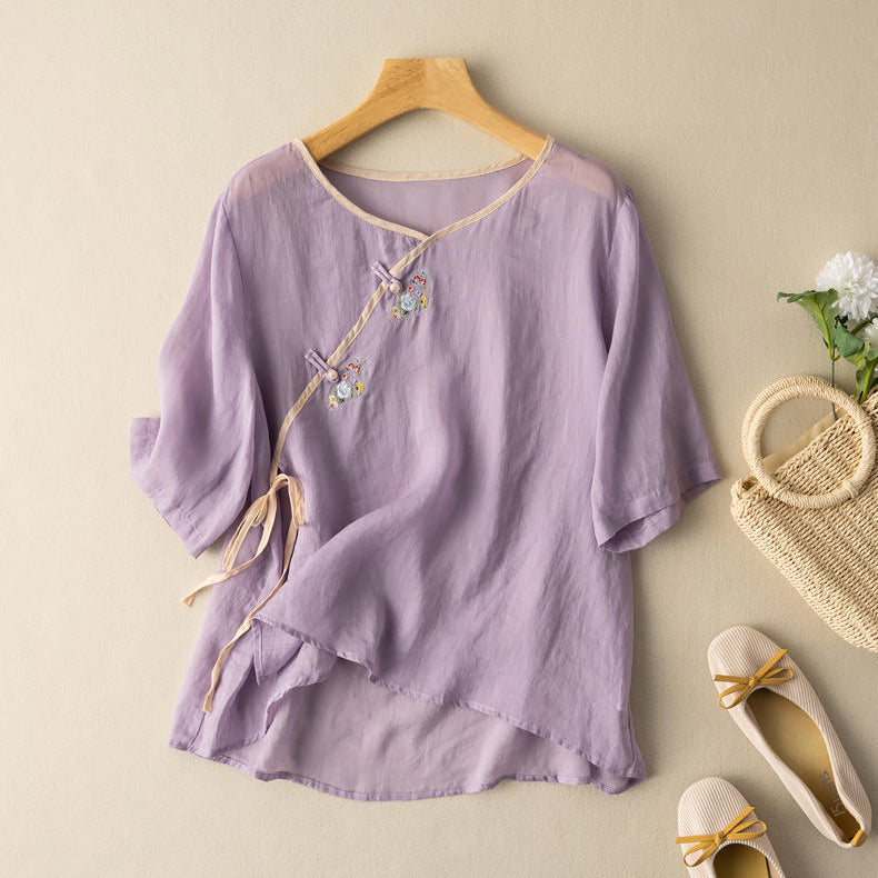 Sudeepa | Embroidered Short Sleeve Loose Blouse