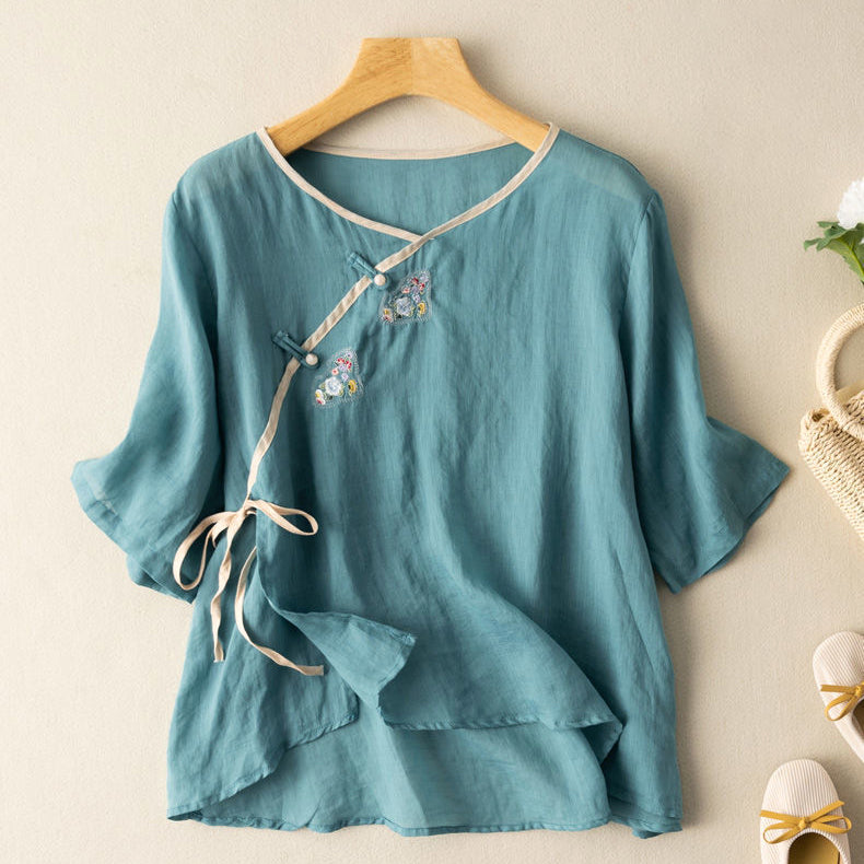 Sudeepa | Embroidered Short Sleeve Loose Blouse