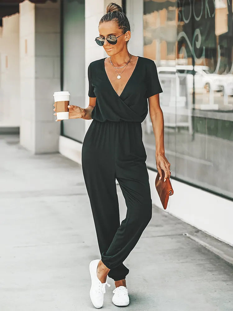 Black jumpsuit with short sleeves