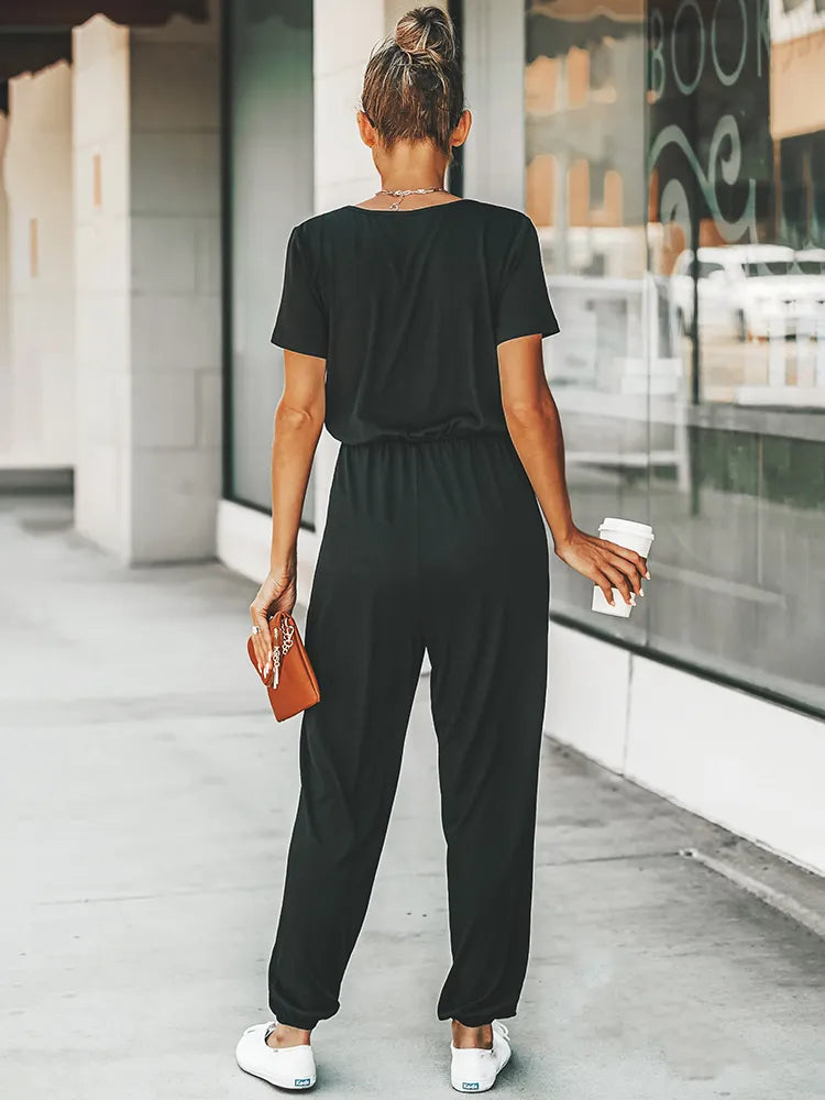 Black jumpsuit with short sleeves
