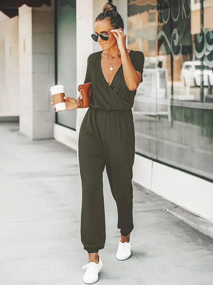 Black jumpsuit with short sleeves