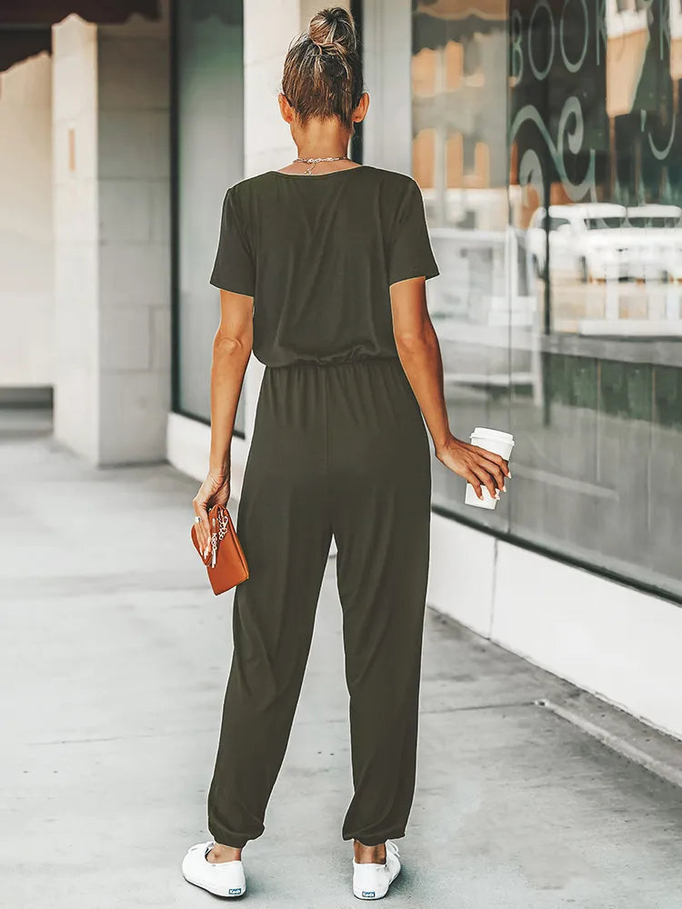 Black jumpsuit with short sleeves