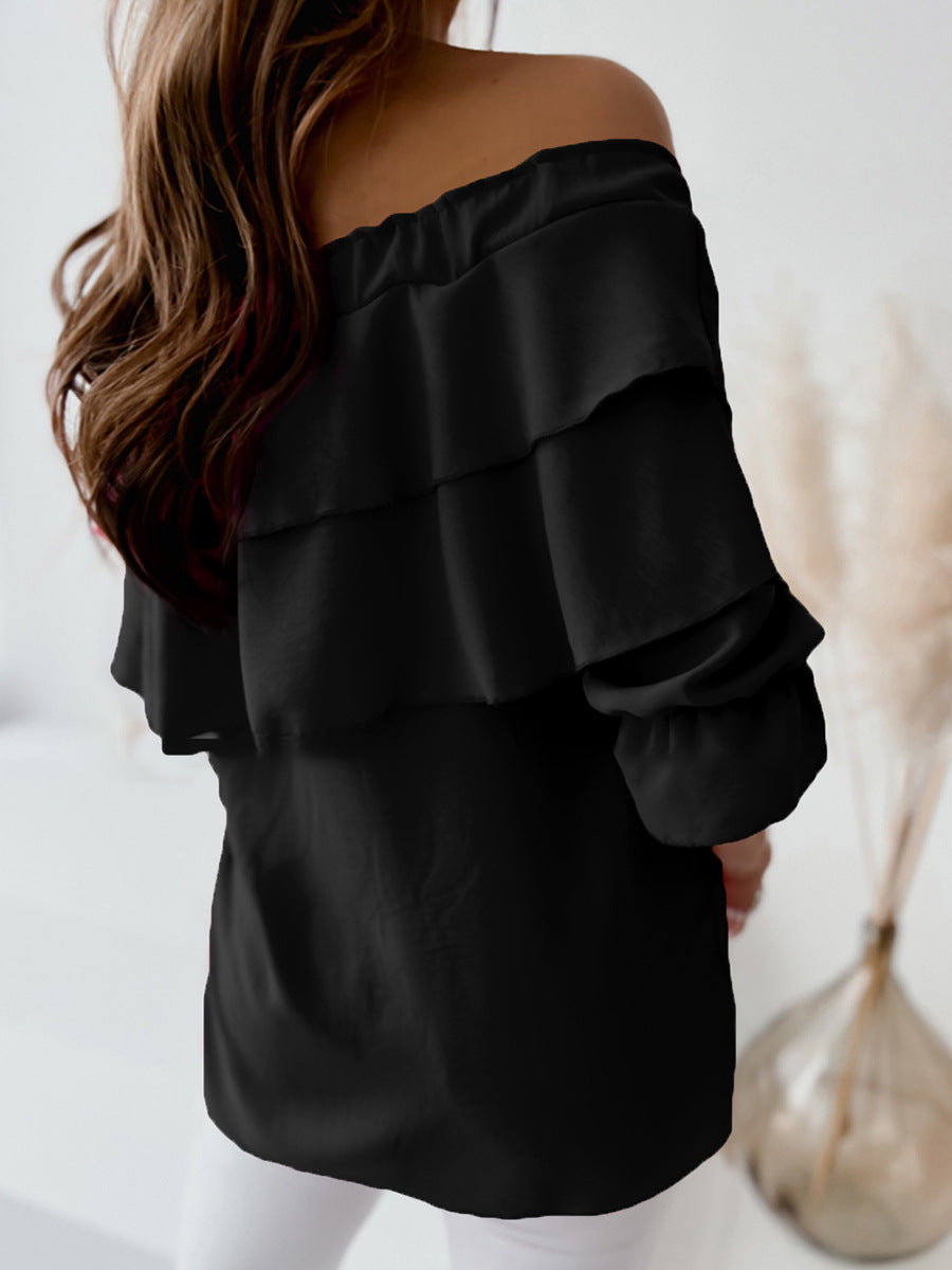 Chathuni | Ruffles Bateau Neck Long Sleeve Blouse - Elegant & Stylish